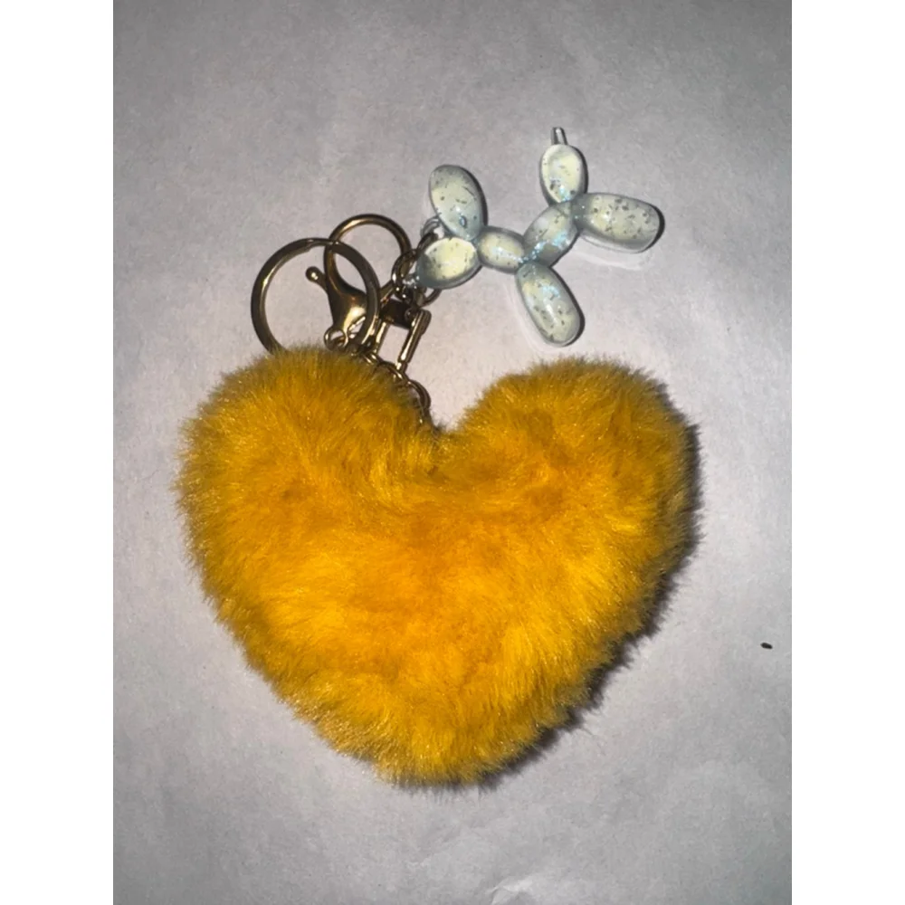 Women's Unbranded Yellow Fluffy Heart & Light Blue Balloon Dog Keychain One Size